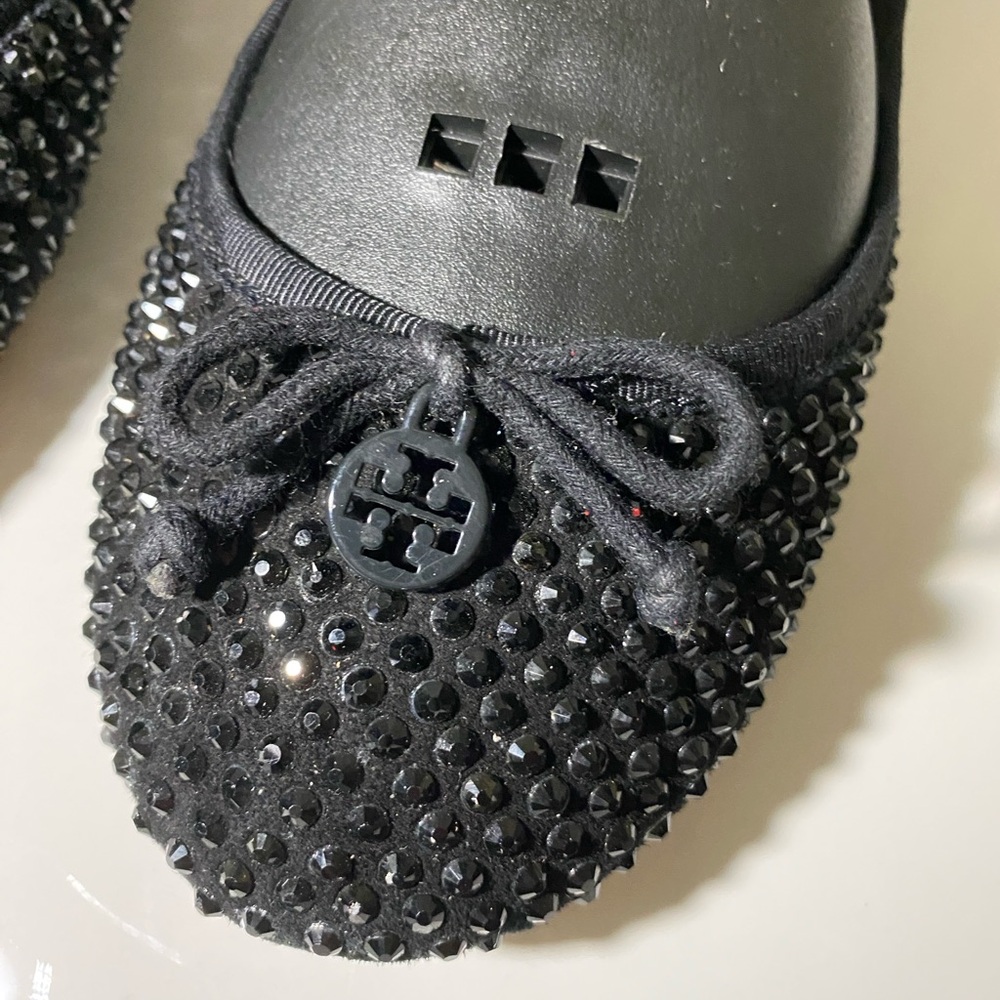 Tory Burch Black Crystal Embellished Ballet Flats